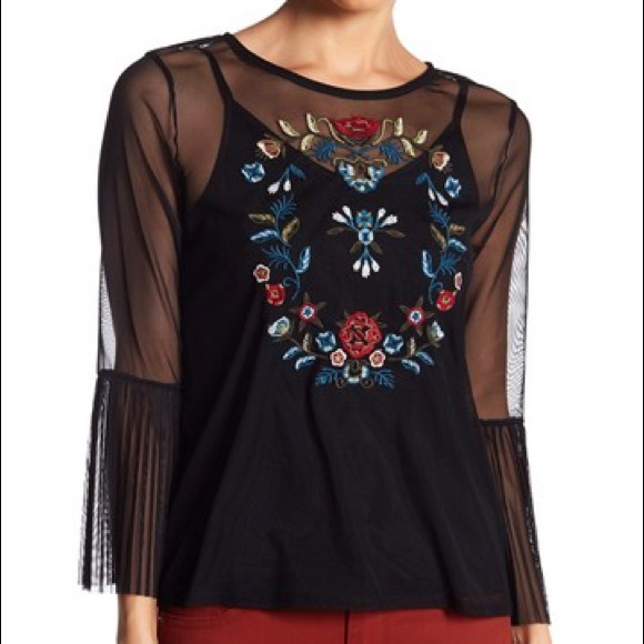 🔅🆕 Embroidered Mesh Ruffle Sleeve Blouse🔅 - Picture 1 of 3